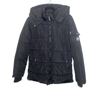 Madden Girl Womens Black Puffer Jacket W/ Hood Size‎ M